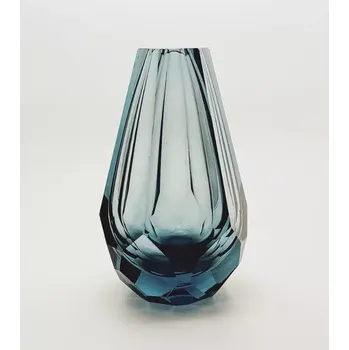 Váza ručně broušená - Blue smoke | 97242