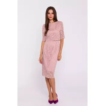 Dámské šaty Krajkové šaty S379 pudrové - Moe XXL