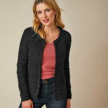 Dámský svetr Blancheporte Krátký kardigan z úpletu s vlasem a metalickými vlákny černá 50