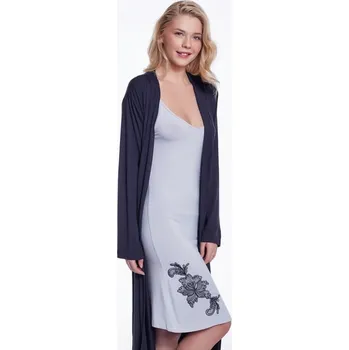 Dámská noční košile Dámská bambusová košilka GLORIA s županem - Černá / Stříbrná, XL, Luisa Moretti
