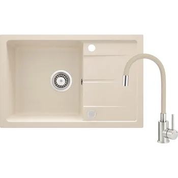 Granitový dřez Deante Dřez Leda s dřezovou baterií, s odkapávačem, granit - ZRDG5113 béžový