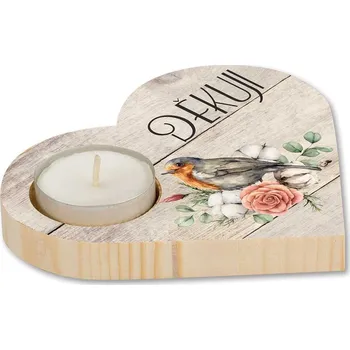 Svíčka Dřevěný dekorační svícen ve tvaru srdce - Děkuji