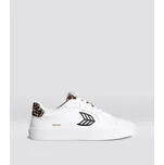 SALVAS White Leather Black Logo Leopard Print Sneaker