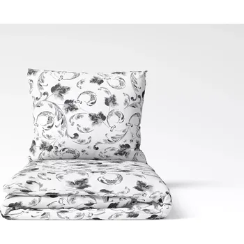 Povlečení Bavlněné povlečení Šedé listy na bílé 140x200+70x90