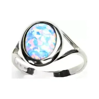 Prsten Zlatý prstýnek ,bílé i žluté zlato, světle modrý syntetický opál - T 1453 (opál 10x8 mm)