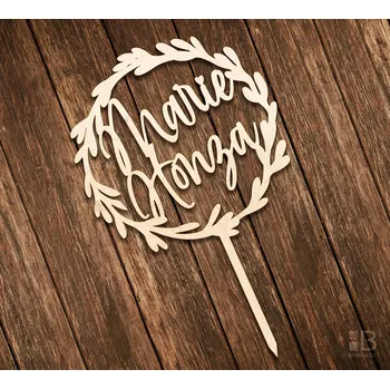 Svatební dekorace Dřevěný dortový zápich - Jména 1 150mm