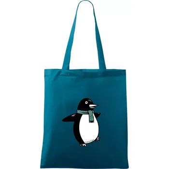 Tučňák se zelenou šálou - Taška bavlněná - 42 x 38 cm ( Petrolejová )