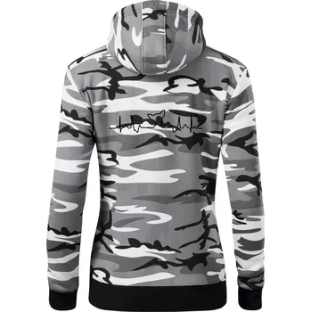 Dámská mikina Čivava EKG - Dámská mikina trendy zipper s kapucí - S ( Šedý maskáč )