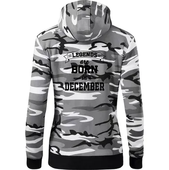 Dámská mikina Legends are born in December - Dámská mikina trendy zipper s kapucí - XS ( Šedý maskáč )