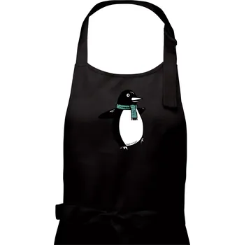 Kuchyňská zástěra Tučňák se zelenou šálou - Pánská zástěra na vaření - Univerzální velikost ( Černá )