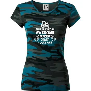 Užasný řidič je zde! - Dámské maskáčové triko - M ( Petrolejová maskáč )