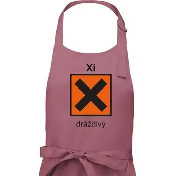 Kuchyňská zástěra Xi Dráždivý - Výstražná tabulka na tričku - Pánská zástěra na vaření - Univerzální velikost ( Starorůžová )