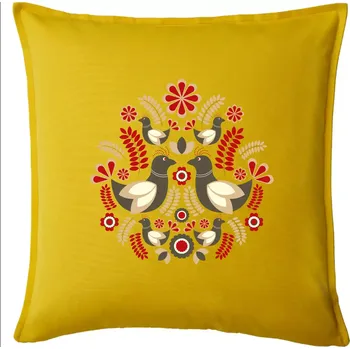Polštář Folklór - hnědí ptáčci - Polštář 50x50 - 50x50 - Pouze potah ( Žlutá )