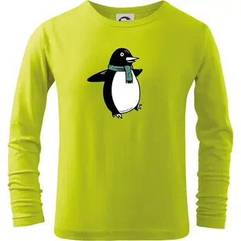 Tučňák se zelenou šálou - Triko dětské Long Sleeve - 158 cm/12 let ( Limetková )