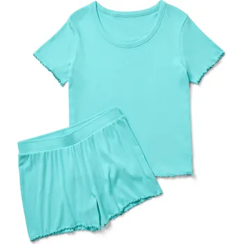 Dámské pyžamo 703475 - Tchibo - Krátký pyžamový set z žebrovaného materiálu - pro ženy - vel. M 40/42 - barva: tyrkysová
