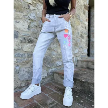 Dámské kalhoty V&V Dámské jeans baggy světle šedé Bung - M