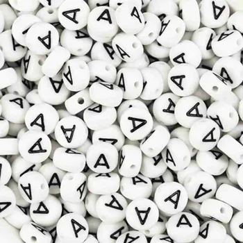 Dětské navlékací korálky Pro Háčkování Korálek - bílá lentilka s písmenkem A, 10ks