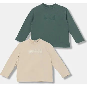 Dětské bavlněné tričko s dlouhým rukávem Emporio Armani 2-pack béžová barva, s potiskem, EB000767 AF16162 EB000767.AF16162 80X, vel. 82