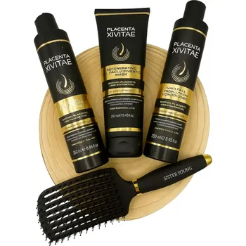 Kosmetická sada Placenta Vitae sada – šampon, kondicionér, maska a kartáč Sister Young | Regenerace a růst vlasů