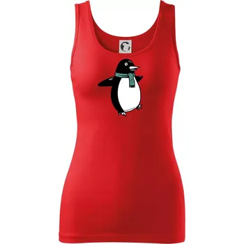 Dámské tričko Tučňák se zelenou šálou - Dámské tílko - S ( Červená )