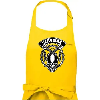 Kuchyňská zástěra Lebka servisák - Pánská zástěra na vaření - Univerzální velikost ( Žlutá )