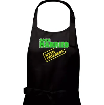 Kuchyňská zástěra Soon married with childern - Dámská zástěra na vaření - Univerzální velikost ( Černá )