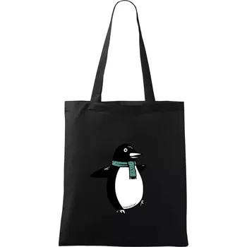 Tučňák se zelenou šálou - Taška bavlněná - 42 x 38 cm ( Černá )