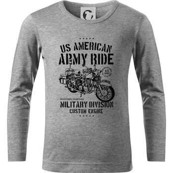 Chlapecké tričko Army Ride Motorcycle - Triko dětské Long Sleeve - 146 cm/10 let ( Tmavě šedý melír )