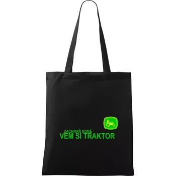 Nákupní taška Zachraň koně, vem si traktor! - Taška bavlněná - 42 x 38 cm ( Černá )