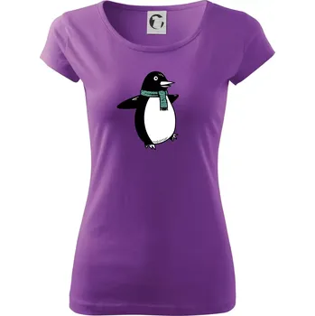 Dámské tričko Tučňák se zelenou šálou - Dámské triko Pure - XS ( Fialová )