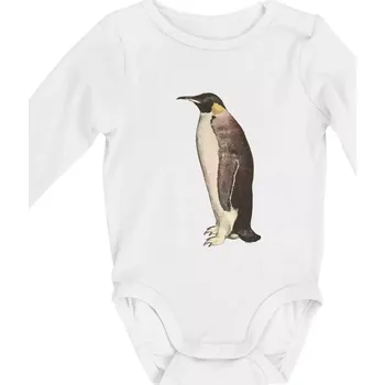 Tučňák kreslený vodovými barvami - Body kojenecké s dlouhým rukávem - Dlouhý r. 6-12 měs ( Bílá )