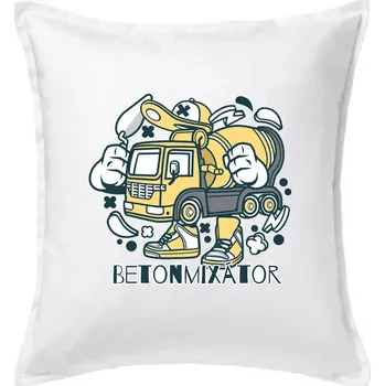 Polštář Betonmixátor - Polštář 50x50 - 50x50 - Pouze potah ( Bílá )