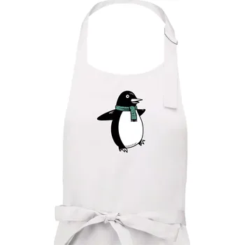 Kuchyňská zástěra Tučňák se zelenou šálou - Pánská zástěra na vaření - Univerzální velikost ( Bílá )