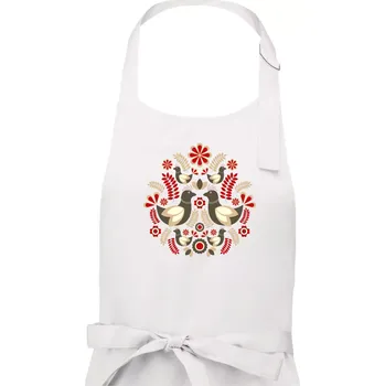 Kuchyňská zástěra Folklór - hnědí ptáčci - Dámská zástěra na vaření - Univerzální velikost ( Bílá )