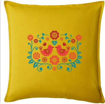 Polštář folklor - dva červení ptáčci - Polštář 50x50 - 50x50 - Pouze potah ( Žlutá )