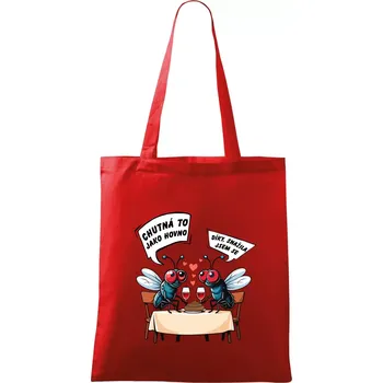 Nákupní taška Mouchy večeře - Taška bavlněná - 42 x 38 cm ( Červená )