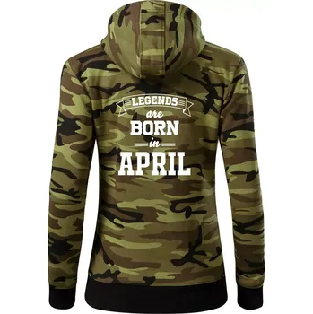 Dámská mikina Legends are born in April - Dámská mikina trendy zipper s kapucí - S ( Zelený maskáč )