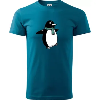 Pánské tričko Tučňák se zelenou šálou - Klasické pánské triko vyšší gramáže - L ( Petrolejová )