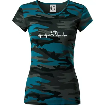 Bišonek ekg - Dámské maskáčové triko - S ( Petrolejová maskáč )