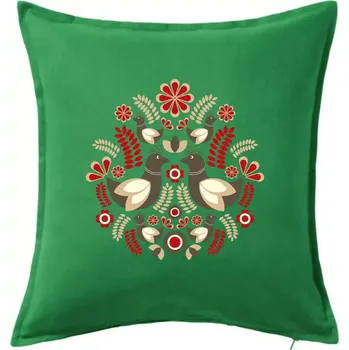 Polštář Folklór - hnědí ptáčci - Polštář 50x50 - 50x50 - Pouze potah ( Středně zelená )
