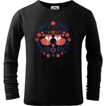Chlapecké tričko Folklor - dvě lišky - Triko dětské Long Sleeve - 122 cm/6 let ( Černá )