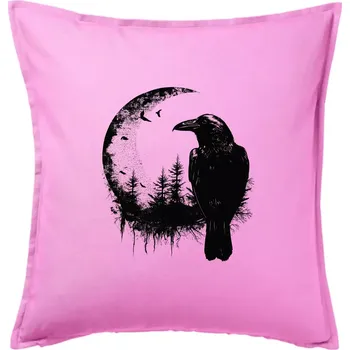 Polštář Vrána a měsíc - Polštář 50x50 - 50x50 - Pouze potah ( Růžová )