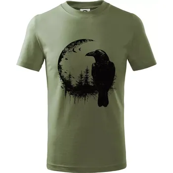 Vrána a měsíc - Tričko dětské bavlněné - 104-110cm / 3-4 roky ( Khaki )