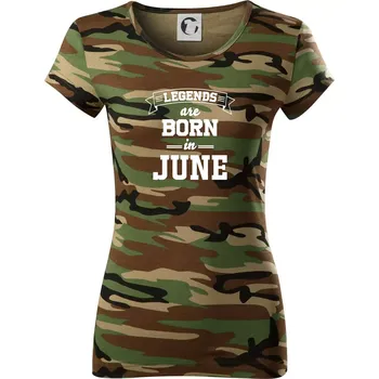 Dámské tričko Legends are born in June - Dámské maskáčové triko - L ( Hnědý maskáč )