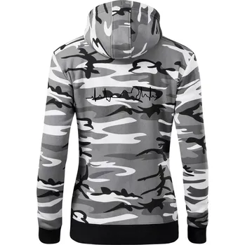 Dámská mikina Shih-tzu ekg obrys - Dámská mikina trendy zipper s kapucí - 2XL ( Šedý maskáč )