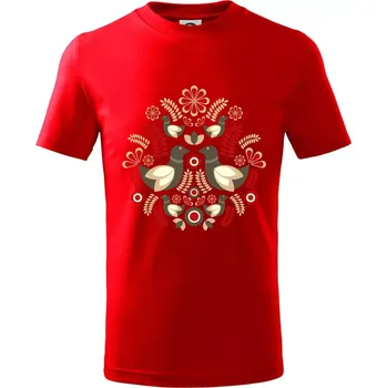Chlapecké tričko Folklór - hnědí ptáčci - Tričko dětské bavlněné - 134 cm/8 let ( Červená )