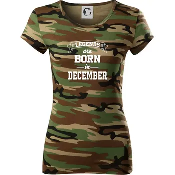 Dámské tričko Legends are born in December - Dámské maskáčové triko - XS ( Hnědý maskáč )