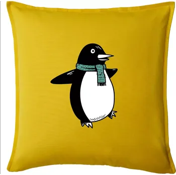 Polštář Tučňák se zelenou šálou - Polštář 50x50 - 50x50 - Pouze potah ( Žlutá )