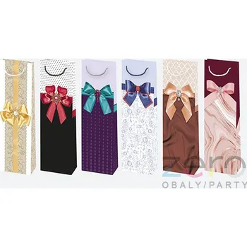 Dárková taška Taška papírová dárková na láhev 12x40x9 cm (lak) - mašle (mix 3)