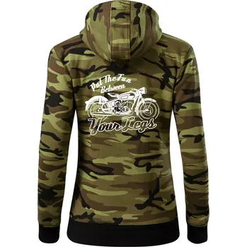 Dámská mikina Put The Fun Between Your Legs Moto - Dámská mikina trendy zipper s kapucí - XS ( Zelený maskáč )